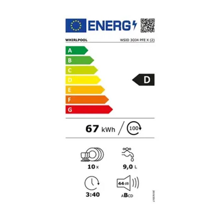 Whirlpool WSIO3O34PFEX Lave‑vaisselle encastrable 6ème Sens 45 cm – 44 dB – Image 2