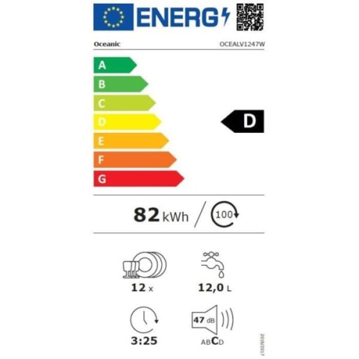 Oceanic OCEALV1247W Lave‑vaisselle pose‑libre 60 cm 12 couverts – 47 dB blanc – Image 5